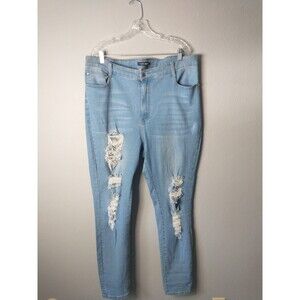 Fashion Nova Plus Size 18 Light Wash Distressed Ripped Skinny Jeans Women’s
